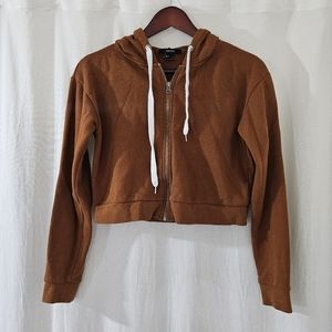 Forever 21 Cropped Zip Up Hooded Jacket in Brown-Orange Women’s Size S